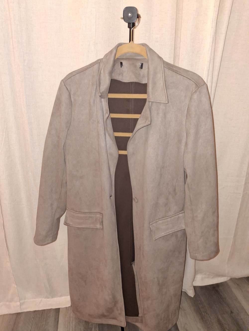 Women s Long Suede Coat - Taupe